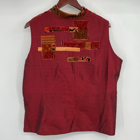 Coldwater Creek Vest Jacket Womens Size PXL Velvet Red Orange Patchwork Silk - Picture 4 of 9